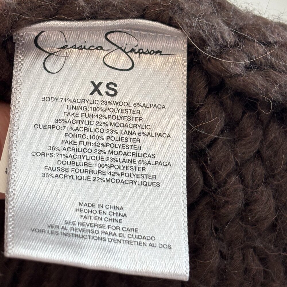 Jessica Simpson Faux Fur Trim Sweater Vest Brown Size XS - Picture 4 of 4